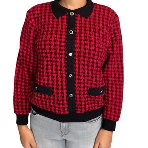 Alfred Dunner 80s Vintage Button-Down Checkered Cardigan/Sweater